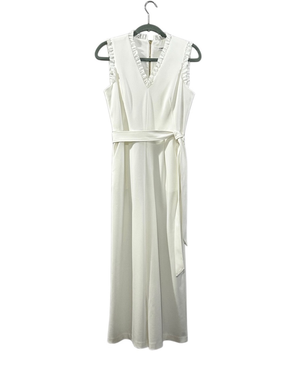 Calvin Klein Cream Sleeveless V-Neck Belted Jumpsuit